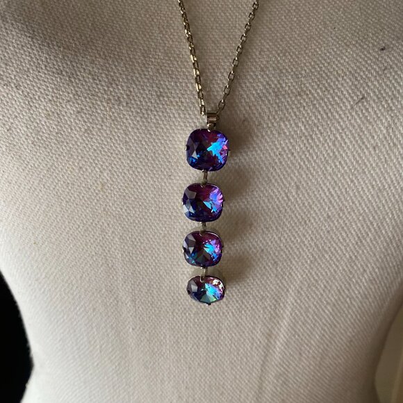 NWT Mariana Medium 4 Stone Cushion Cut Pendant Necklace Purple Blue Crystal - Picture 9 of 15